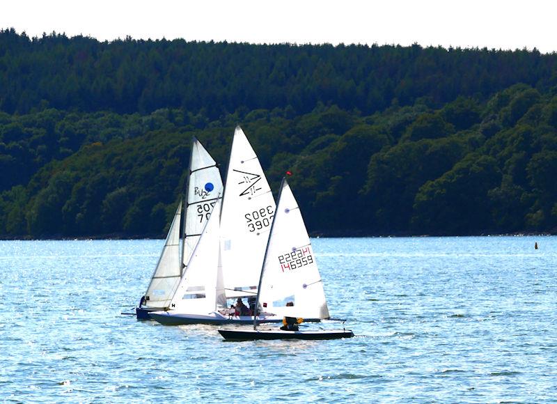 Solway Yacht Club Cadets Adventure Day - Close racing in a family sandwich! The Filer/Gascoigne Flying Fifteen splits Richard and Emily Colbeck in the Buzz from James Colbeck in his ILCA4 photo copyright Margaret Purkis taken at Solway Yacht Club and featuring the Dinghy class