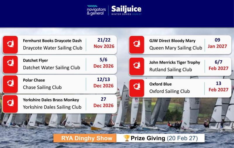 Navigators & General Sailjuice Winter Series 2026/27 events photo copyright Sailjuice taken at  and featuring the Dinghy class