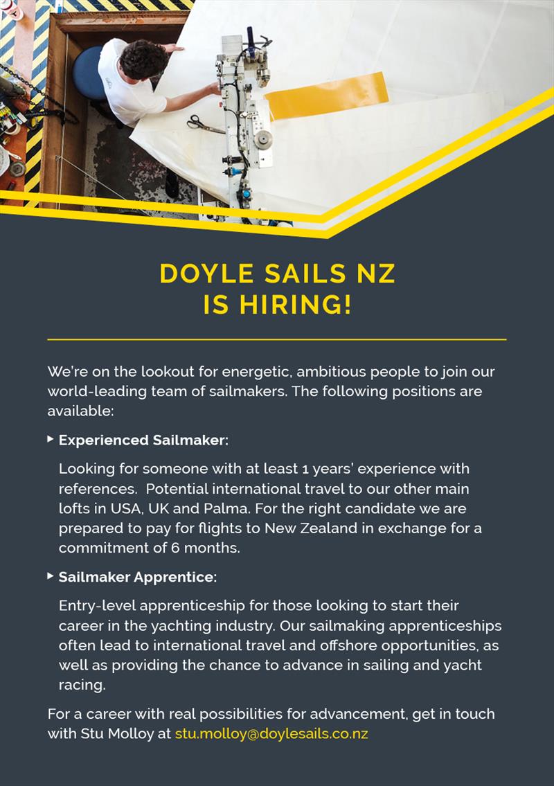 Your chance to join the expanding team at Doyle Sails New Zealand photo copyright Doyle Sailmakers NZ taken at  and featuring the  class