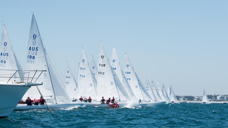 Race 6 start on day 4 of the 2019 Dragon World Championship photo copyright Tom Hodge Media taken at Royal Freshwater Bay Yacht Club and featuring the Dragon class
