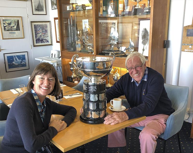 Team Captain, Nicole Shrimpton, and Patron, Gordon Ingate, check ou the prize! photo copyright Nicole Shrimpton taken at Royal Sydney Yacht Squadron and featuring the Dragon class