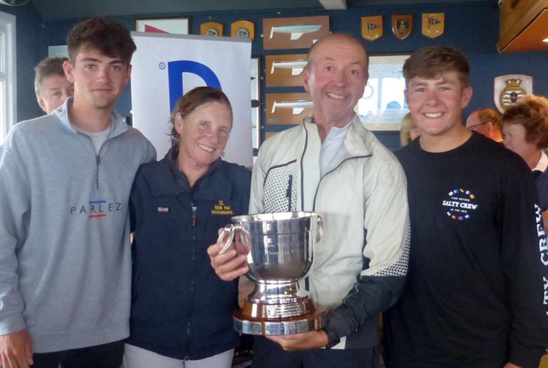 Graham Bailey, Julia Bailey, Will Heritage and Will Bedford win the fourth race and the Terry Wade memorial trophy at the Haulfryn Dragon Edinburgh Cup photo copyright BDA taken at South Caernarvonshire Yacht Club and featuring the Dragon class