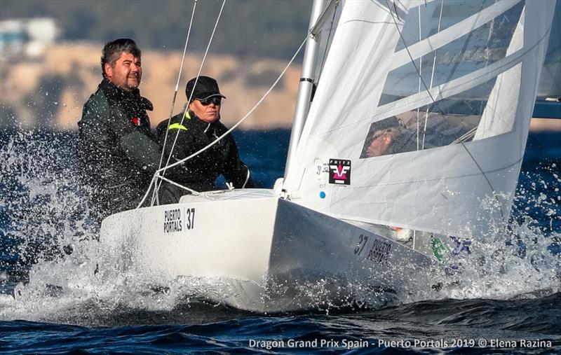 Nicola Friesen helming Khaleesi crewed by Vincent Hoesch and Aleksy Bushuev on their way to race 3 victory - 2019 Dragon Grand Prix Spain - Day 2 photo copyright Elena Razina taken at  and featuring the Dragon class