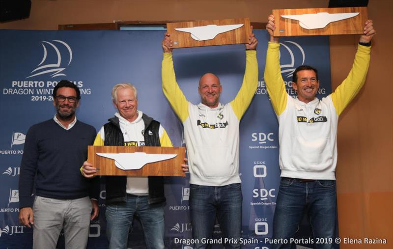 Pieter Heerema, Lars Hendriksen and George Leonchuk, winners of the 2019 Dragon Grand Prix Spain photo copyright Elena Razina taken at  and featuring the Dragon class