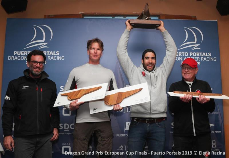 2019 Dragon Grand Prix European Cup Finals Winners Sophie Racing - L to R Martin Westerdahl, Bernardo Freitas and Lars Linger with the Sami Salomaa Flow Trophy photo copyright Elena Razina taken at  and featuring the Dragon class