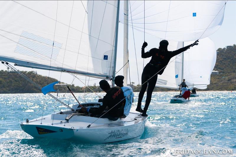 Calmer conditions in Falmouth Harbour today - Antigua Classic Yacht Regatta photo copyright fridaocean.com taken at Antigua Yacht Club and featuring the Dragon class