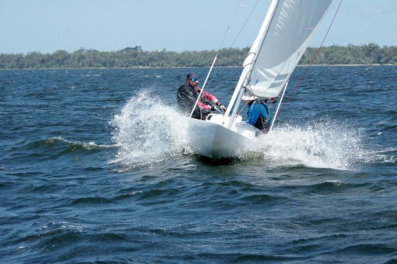 The crew and skipper of Karabois IX made the most of their experience gained on day one to show their stern to the competitors throughout day two, racing across the finish line first in each race photo copyright Jeanette Severs taken at Metung Yacht Club and featuring the Dragon class