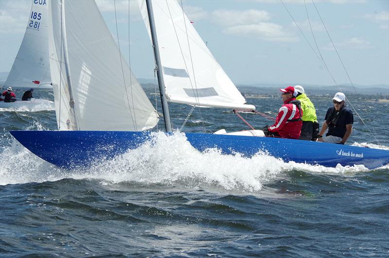 A Touch Too Much got away cleanly at the start of race four, but a broken halyard a few hundred metres later saw them sit out the remainder of the International Dragons Victorian Championship regatta photo copyright Jeanette Severs taken at Metung Yacht Club and featuring the Dragon class