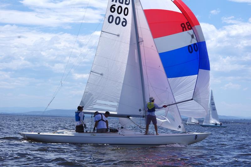 Pennyfarthing with her spinnaker up - 2024 International Dragon Class Prince Philip Cup day 1 photo copyright Jeanette Severs taken at Metung Yacht Club and featuring the Dragon class