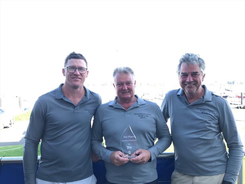 Third place in the Ted Albert memorial trophy race series went to Imagination, sailed by Damien Daniel (helm), Dean Robson and Dean Smith photo copyright Jeanette Severs taken at Metung Yacht Club and featuring the Dragon class