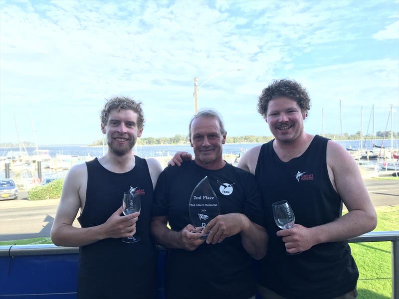 Second place in the Ted Albert memorial trophy race series went to Riga, sailed by Hugh Wardrop (helm), Max Gluskie and Tim Vincent photo copyright Jeanette Severs taken at Metung Yacht Club and featuring the Dragon class