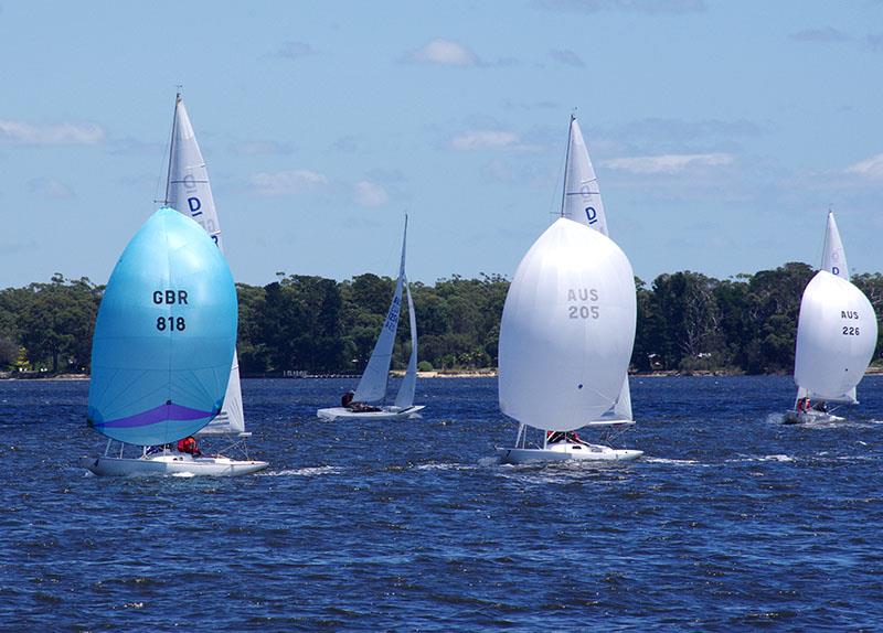 Fascination leads eventual Prince Philip Cup 2024 winner, Karabos IX, with eventual third placed Wicked II following photo copyright Jeanette Severs taken at Metung Yacht Club and featuring the Dragon class