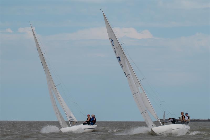 Neck on neck racing between International Dragons during Burnham Week 2025 photo copyright Petru Balau Sports Photography / sports.hub47.com taken at Royal Corinthian Yacht Club and featuring the Dragon class