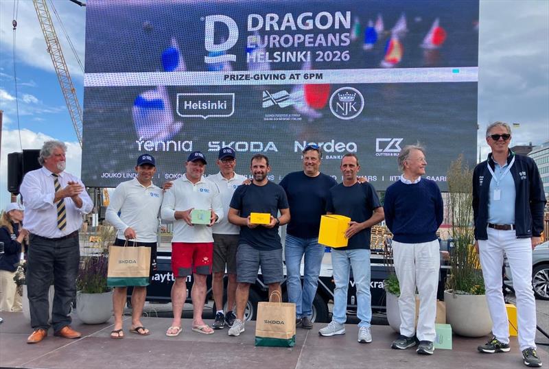 Overall podium - Dragon Europeans at Helsinki, Finland - photo © Catja Everhall Blom