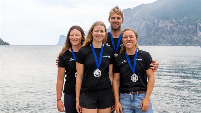 From left Serena Woodall, Helena Sanderson, Jason Saunders and Liv Mackay.Live Ocean Racing - Foiling Week, Lake Garda, Italy, July 2022 - photo © Dani Devine