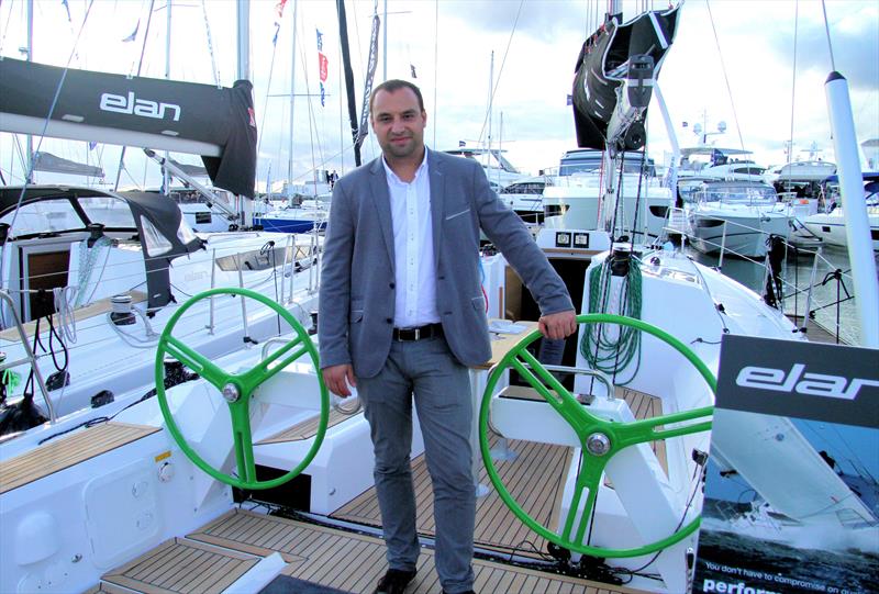 Marko Škrbin, Director of the Marine Division at Elan Yachts, aboard the E4 photo copyright Mark Jardine taken at  and featuring the  class