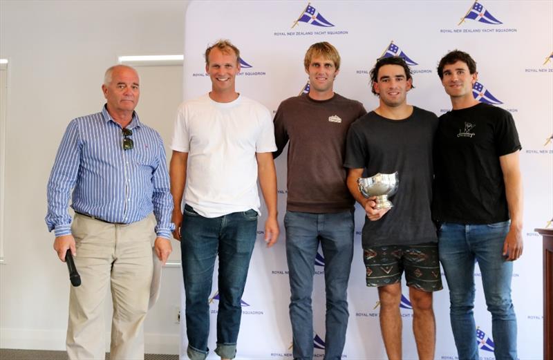 Yachting Developments' Ian Cook (left) standing next to Josh Junior and the rest of the winning crew- Day 4, Yachting Developments NZ Match Racing Championships  photo copyright Andrew Delves taken at Royal New Zealand Yacht Squadron and featuring the Elliott 6m class
