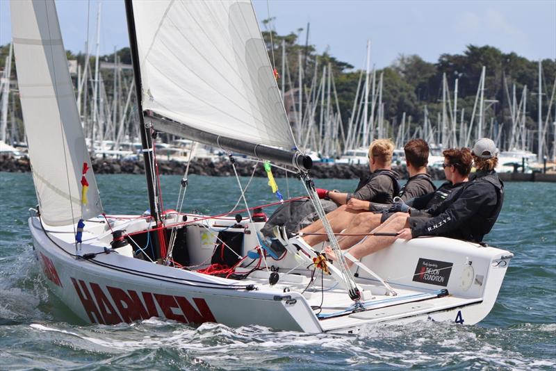 Nick Egnot-Johnson skippering in the Nespresso Youth International Match Racing Cup photo copyright Andrew Delves taken at Royal New Zealand Yacht Squadron and featuring the Elliott 6m class