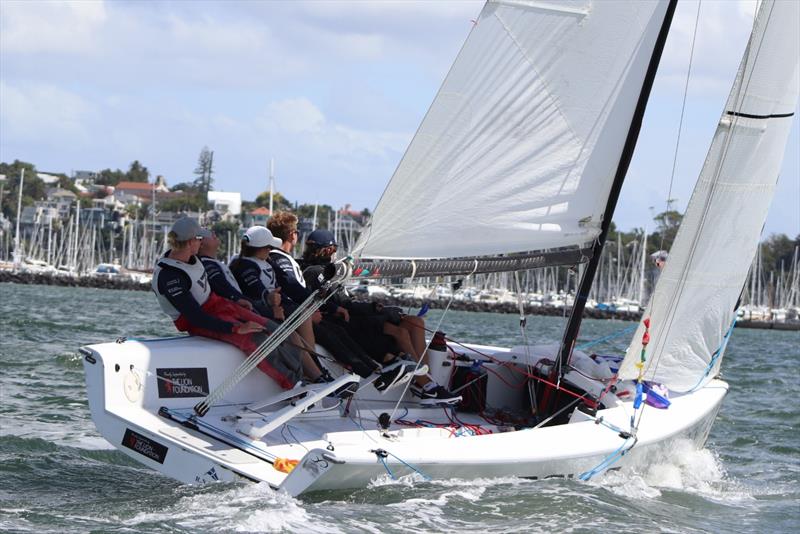 Jordan Stevenson skippering in the Nespresso Youth International Match Racing Cup photo copyright Andrew Delves taken at Royal New Zealand Yacht Squadron and featuring the Elliott 6m class