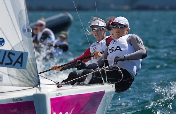 Anna Tunnicliffe, Molly Vandemoer and Debbie Capozzi compete in the WOmen's Match Racing event at the London 2012 Olympics photo copyright 2012 Daniel Forster/go4image.com taken at New York Yacht Club and featuring the Elliott 6m class