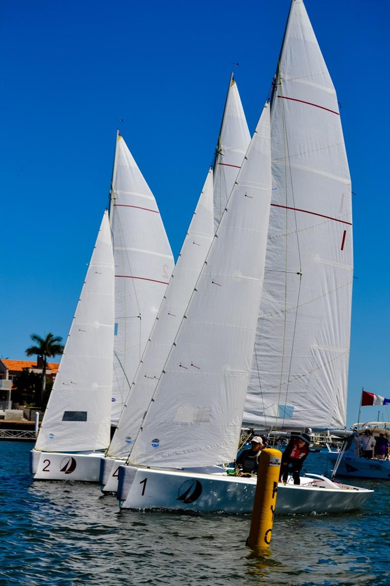 Close competition crossing the start line - Mooloolaba Women's Keelboat Regatta photo copyright Kerry Lorimer taken at Mooloolaba Yacht Club and featuring the Elliott 6m class