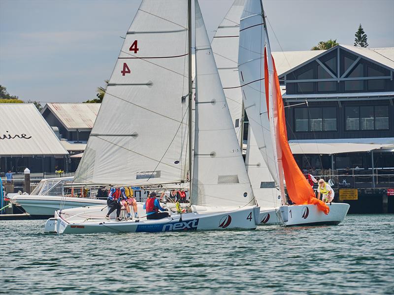 Close rounding of the top mark on Day 2 of the 2021 Mooloolaba Women's Keelboat Regatta photo copyright boredzebra taken at Mooloolaba Yacht Club and featuring the Elliott 6m class