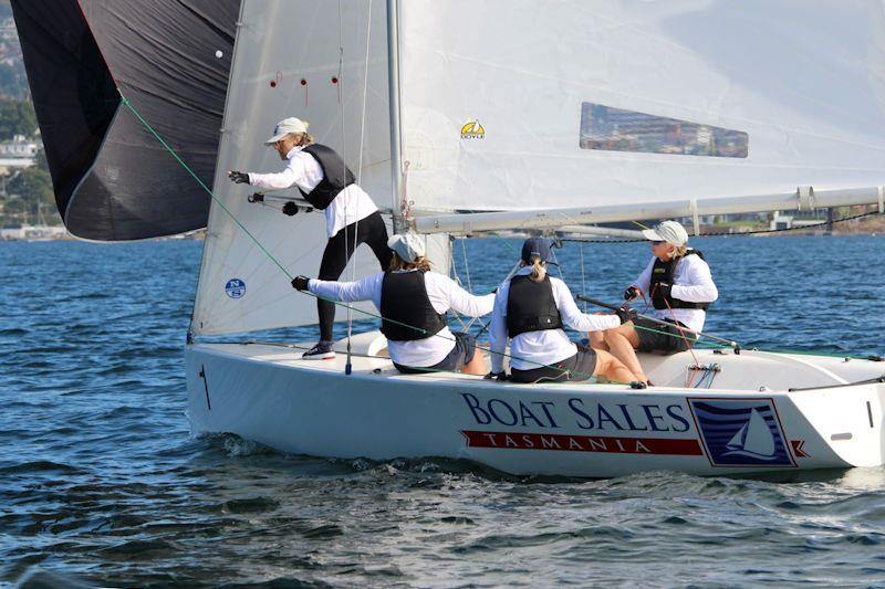 Skipper Felicity Allison and her crew of Jill Abel, Jacinta Cooper and Emma Hooper winning the TasPorts Women's Keelboat Regatta photo copyright Peter Watson taken at Bellerive Yacht Club and featuring the Elliott 6m class