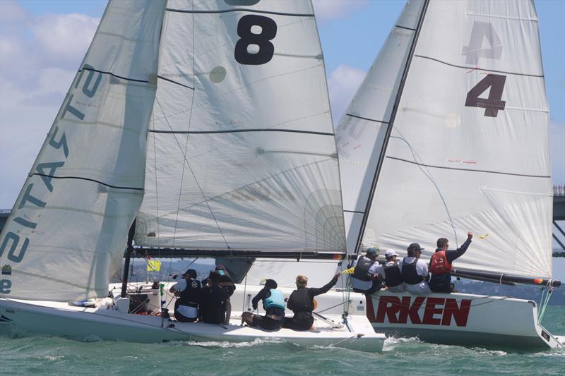 Duelling penalty appeals from Robbie McCutcheon and Reuben Corbett in their Round Robin matchup - Harken NZ NZ Match Racing Championship - Royal NZ Yacht Squadron - January 22-24, 2022 - photo © RNZYS Media