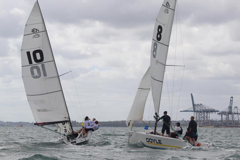 Thomson and McCutcheon battling upwind - Harken NZ Match Racing Championship - Royal NZ Yacht Squadron - January 22-24, 2022 photo copyright RNZYS Media taken at Royal New Zealand Yacht Squadron and featuring the Elliott 7 class