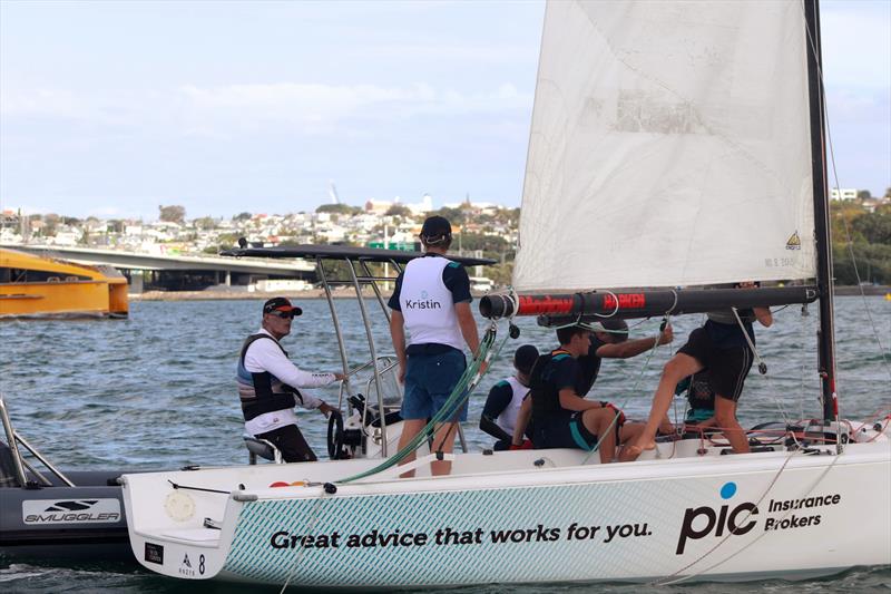 Russell Coutts giving his victorious Kristin School crew a rundown after Race 4, Day 1 of the Harken National Secondary Schools Keelboat Championships  - photo © William Woodworth/RNZYS