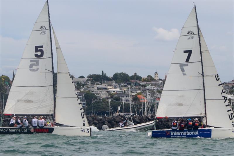 White leading Megan Thomson in the pre-start of their New Zealand Women's Match Racing Championship final photo copyright William Woodworth/RNZYS taken at Royal New Zealand Yacht Squadron and featuring the Elliott 7 class