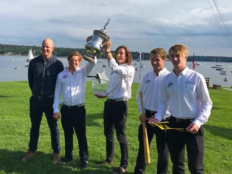 Jordan Stevenson and his Vento Racing team of George Angus, Jake Erson, Mitch Jackson, and Laurie Jury lifting the 2019 US Grand Slam trophy  - photo © RNZYS Media
