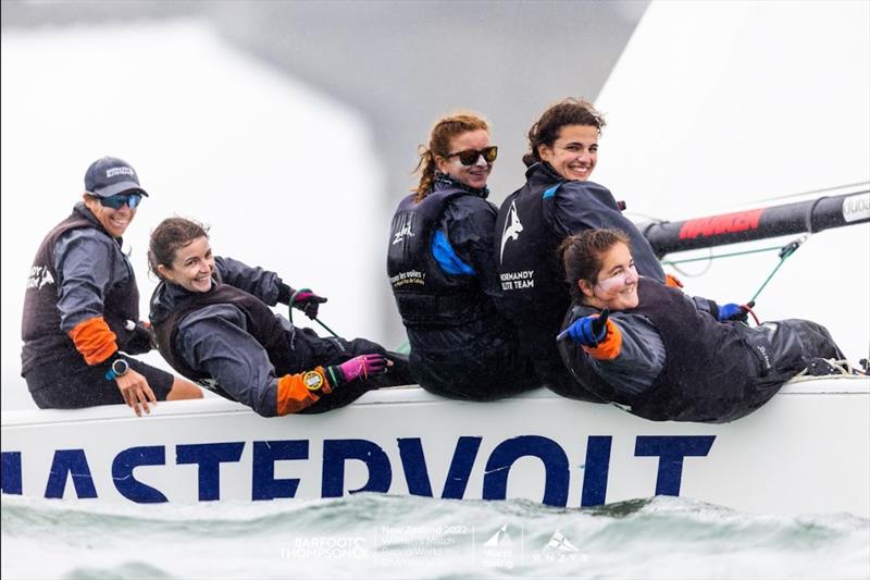 Pauline Courtois and Match in Pink by Normandy Elite Team (FRA) of Maelenn Lemaitre, Louise Acker, Thea Khelif, Clara Bayou photo copyright Adam Mustill/LiveSailDie taken at Royal New Zealand Yacht Squadron and featuring the Elliott 7 class