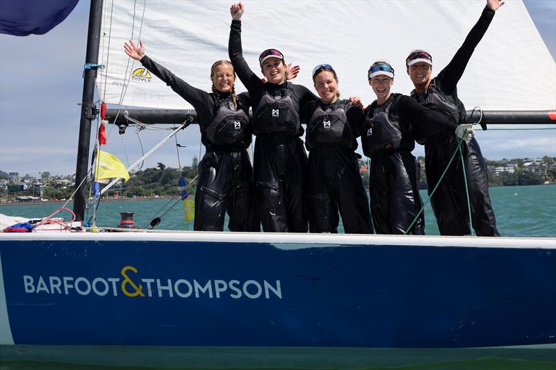 Megan Thomson and her Two Point Zero Racing Team of Josi Andres, Sophia Fyfe, Ellie Copeland & Charlotte Porter win the 2023 Barfoot & Thompson New Zealand Women's Match Racing Championships photo copyright RNZYS Media taken at Royal New Zealand Yacht Squadron and featuring the Elliott 7 class