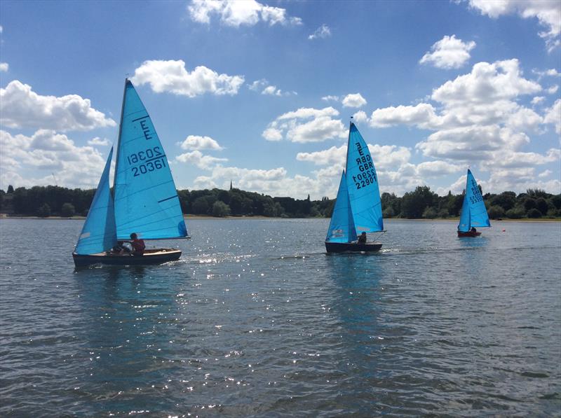 Oliver Mason and Freya Mason leading in the third race during the Midland Enterprise Open photo copyright Julian Harms taken at Midland Sailing Club and featuring the Enterprise class