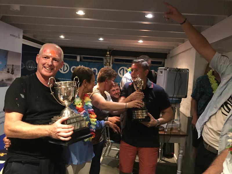 Paul and Craig at the prizegiving on day 5 of the Allen, North Sails & Selden Enterprise Nationals at Mount's Bay photo copyright Martyn Curnow taken at  and featuring the Enterprise class