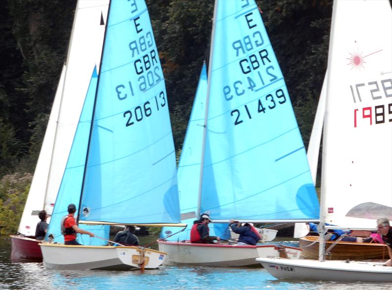 Class winner Ed Mayley (20613) just has his bow in front of second placed Alex Cane (21439), in a crowded run up the east bank of the Thames at the Minima Regatta photo copyright Rob Mayley taken at Minima Yacht Club and featuring the Enterprise class