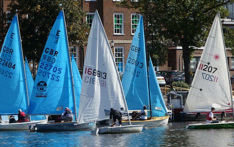 Minima YC Regatta 2020 - Ed Cubitt in the green-hull Laser has his nose in front soon after one of the Saturday starts, followed by Enterprise class winner Ed Mayley, Keith Payne, eventual Laser winner and the Ents of Robin Broomfield and John Forbes photo copyright Rob Mayley taken at Minima Yacht Club and featuring the Enterprise class