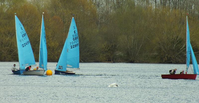 Close action in race in 2 during the Enterprise Midland Area Championship at Middle Nene photo copyright Wilf Kunze taken at Middle Nene Sailing Club and featuring the Enterprise class