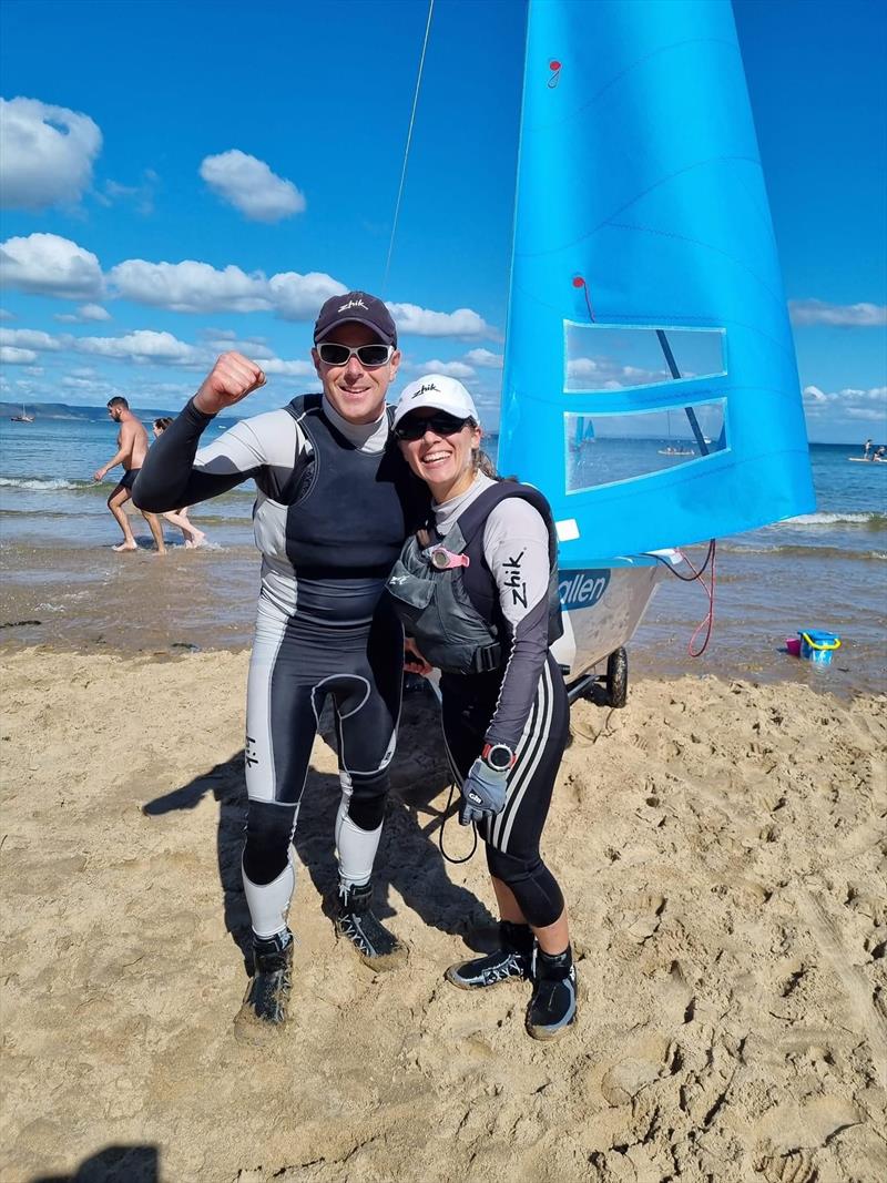 Darren and Hayley celebrate winning the Enterprise Nationals at Tenby photo copyright Alistair Mackay taken at Tenby Sailing Club and featuring the Enterprise class