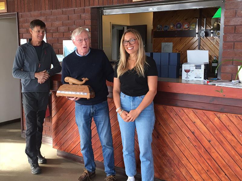 Martin and Rebecca with the Houghton Whale trophy after the Hunts Enterprise Open photo copyright Louise Hassall taken at Hunts Sailing Club and featuring the Enterprise class