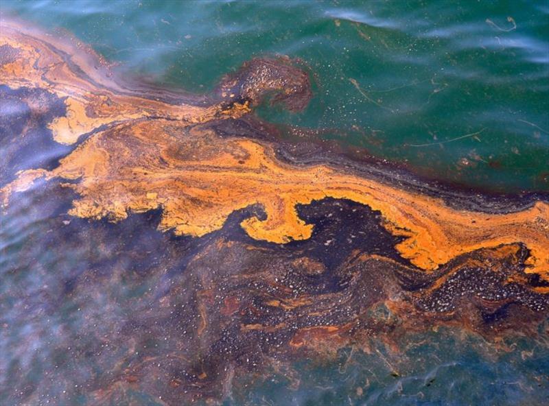 Slick of sunlight-altered oil floating on the Gulf of Mexico after 2010 Deepwater Horizon disaster. A team of WHOI researchers found that nearly 10% of oil floating on Gulf after spill dissolved into water by sunlight – a process called photo-dissolution photo copyright Cabell Davis III / Woods Hole Oceanographic Institution taken at  and featuring the Environment class