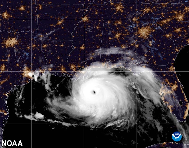A visible satellite image of Hurricane Ida approaching land in the Gulf of Mexico taken by NOAA's GOES-16 (GOES East) satellite at 4:10 am (EDT) on August 29, 2021 photo copyright NOAA taken at  and featuring the Environment class