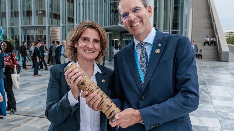 The race Chairman of The Ocean Race, Richard Brisius, with Teresa Ribera, Vice-President of the Government of Spain and Minister for the Ecological Transition and the Demographic Challenge photo copyright Austin Wong / The Ocean Race taken at  and featuring the Environment class