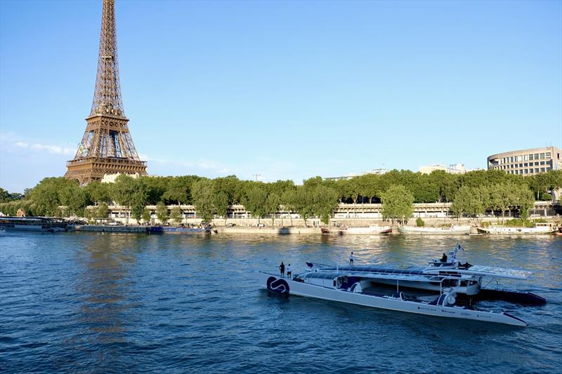 Energy Observer docked at the Port du Gros Caillou, in Paris' 7th arrondissement photo copyright Eric Lecocq taken at  and featuring the Environment class