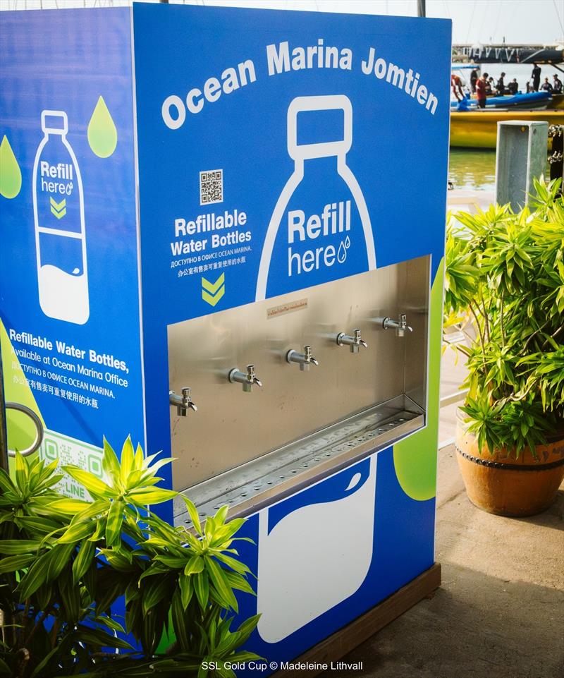 Water refill stations and recycling designed into the venue photo copyright Madeleine Lithvall taken at  and featuring the Environment class