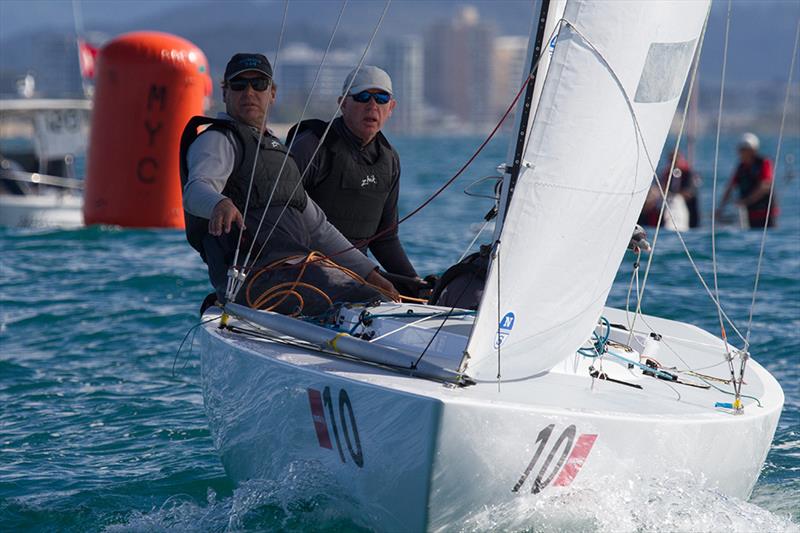 Barney Walker calling the shots for Chris Hampton's Tango team on day 2 of the Etchells 20th Australasian Championship photo copyright Teri Dodds taken at Mooloolaba Yacht Club and featuring the Etchells class