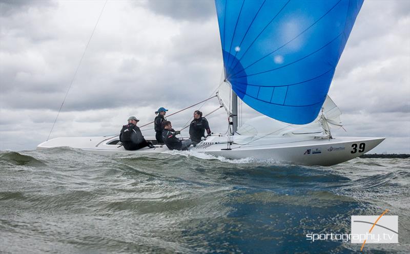 Robert Elliott, Chairman and Senior Partner of Linklaters London, on day 2 of the Etchells Worlds in Cowes photo copyright Alex Irwin / www.sportography.tv taken at Royal London Yacht Club and featuring the Etchells class