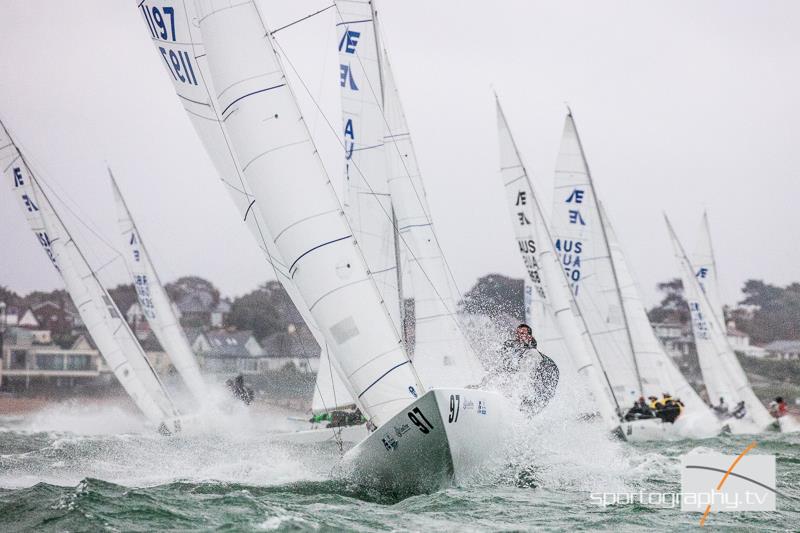 Pedro Andrade (POR), with a team of Henry Bagnall and Charles Nankin, representing the Norddeutscher Regatta Verein, Germany at the Etchells Worlds in Cowes photo copyright Alex Irwin / www.sportography.tv taken at Royal London Yacht Club and featuring the Etchells class