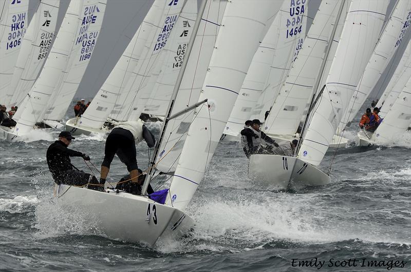 Tango, who collected fourth place, seen here setting up for the spinnaker hoist (Chris Hampton, Sam Haines and Charlie Cumbley) during the 2018 Etchells Queensland State Championship in Brisbane photo copyright Emily Scott Images taken at Royal Queensland Yacht Squadron and featuring the Etchells class